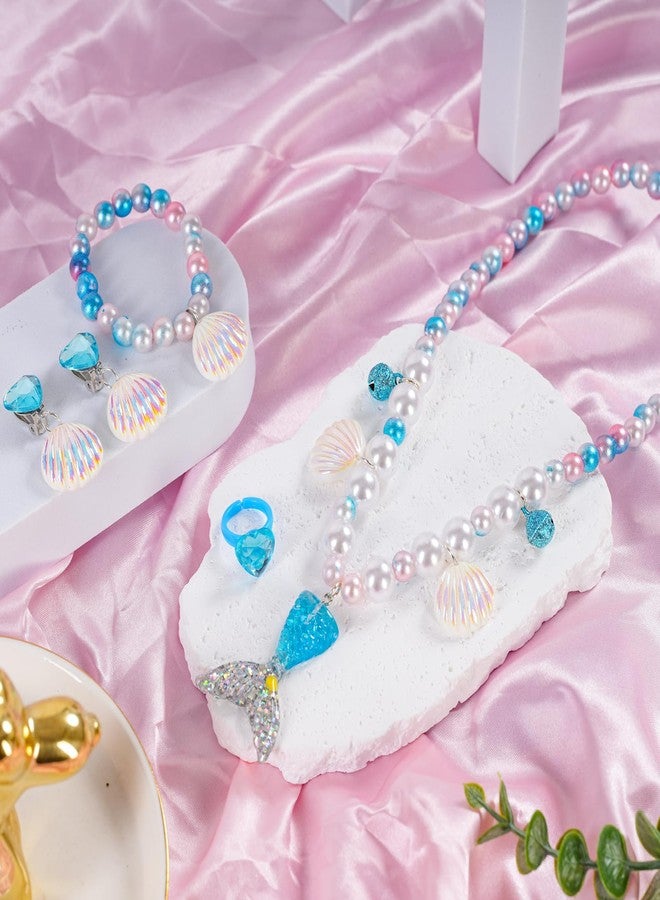 Botrinal 2PCS Mermaid Necklace Bracelet Set Mermaid Jewelry Kit Included Shell Necklace Bracelet Ring Earrings Accessories Dress Up for Mermaid Party - Image 4